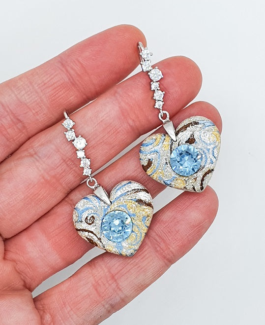 Precious Heart Aquamarine - Orecchini con pendente a cuore, montatura in Argento placcato Rhodio con zirconi