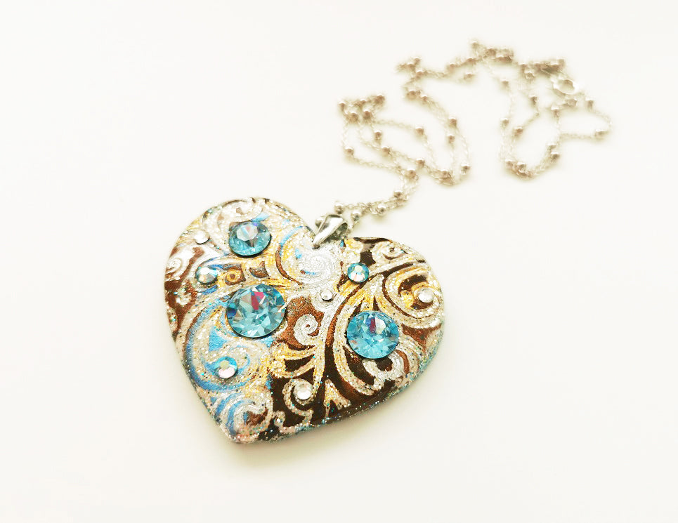 Precious Heart Aquamarine - Pendente a cuore con catenina, montatura in  Argento placcata Rhodio.